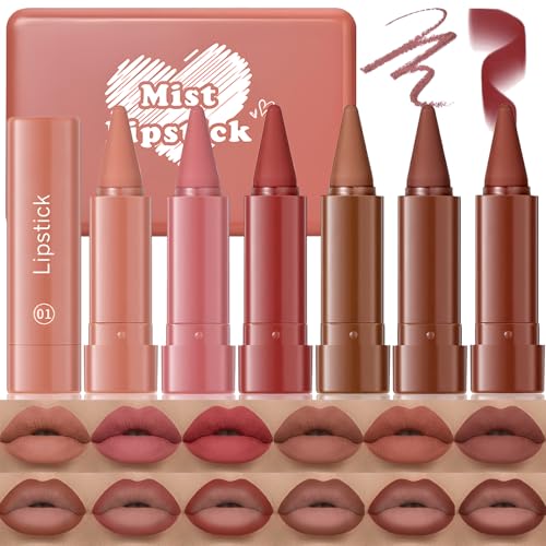 Brown Lip Liner Set 6 Colors 2 in 1 Gradient Lip Liner and Lipstick Combo Long lasting Dark Brown Red Creamy Lip Pencil Contour Matte Lipstick for Women Smooth High Pigmented Crayon Cone Tip