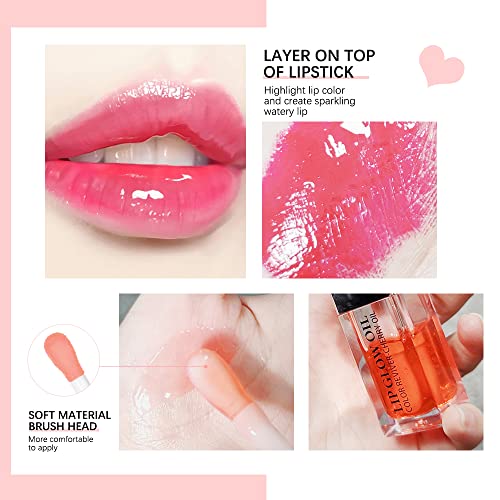 Hydrating Lip Glow Oil, Moisturizing Lip Gloss, Plumping Lip Oil, Non-Sticky Long Lasting Gloss, Transparent Lip Oil Tinted, Reduce lip lines