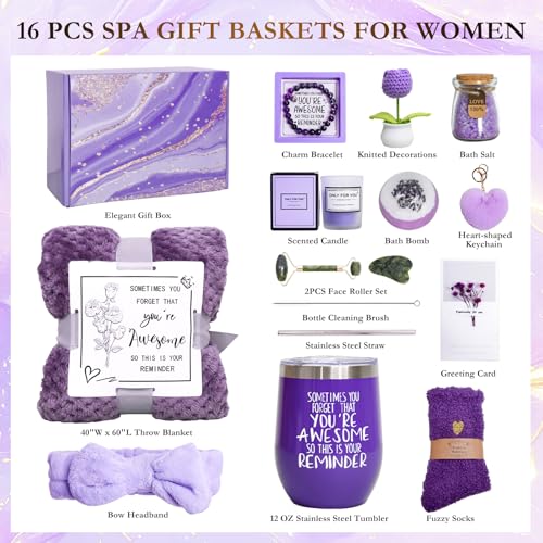 Self Care Gifts Baskets Women, 16pcs Get Well Soon Gift Box Relaxing Spa Set Care Package for Birthday, Valentines Day, Mothers Day, Christmas for Mom Her Girlfriend Sister Wife Grandma