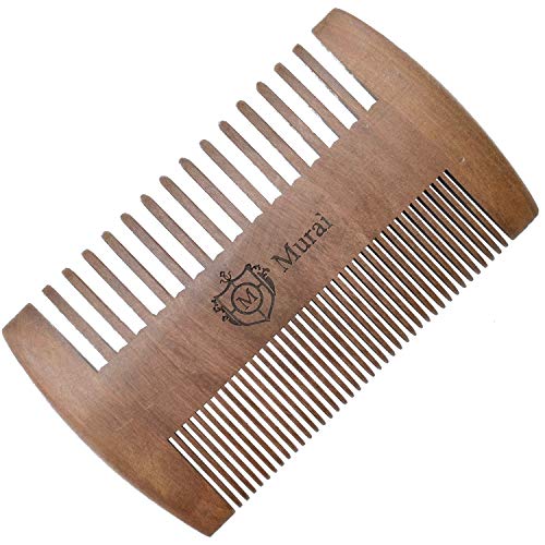 Murai by Giorgio GIOWC Wooden Beard Combs for Men - Dual Action Fine & Wide Tooth Wood, Perfect for Use with Balms and Oils, Cherrywood Pocket Comb for Beard & Moustache.