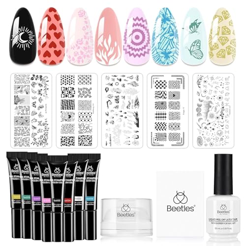 Beetles Nail Stamp Gel French Tip Nail Stamp Kit with Blooming Gel