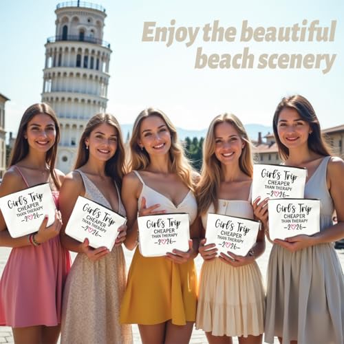 6 PCS Girls Trip Gifts Favors 2025 Girls Weekend Gifts for Women Bestie Gifts Friend Gifts Girls Trip Favors for Her Sister Niece Friendship Holiday Vacation Makeup Bag Weekend Bags for Women