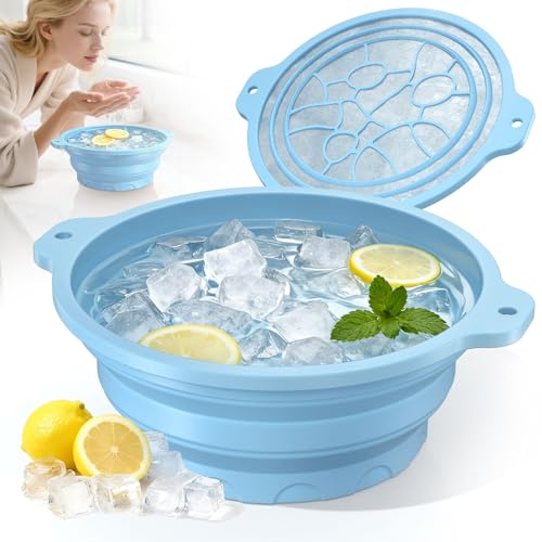 Foldable Silicone Face Ice Bath Bowl with Built-in Ice Tray, Cold Plunge Therapy for Skin Tightening, Puffiness Reduction & Acne Relief, Portable Spa Tool for Home & Travel (Blue)