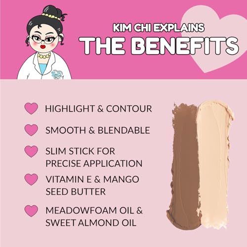 KimChiChic Beauty Effn Sculpt Dual-Ended Highlight & Contour Stick, Creamy & Blendable Formula with Mango Seed Butter, Vitamin E & Sweet Almond Oil, Cruelty-Free, Light