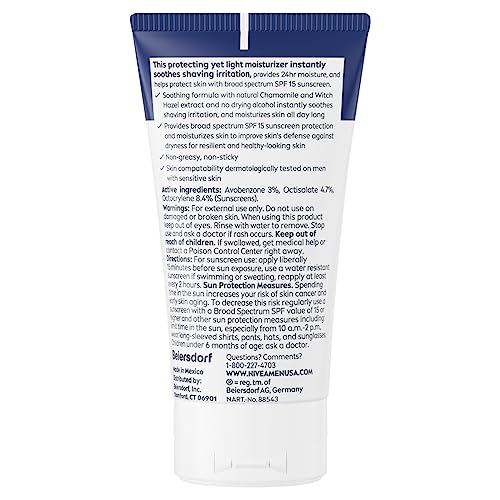 NIVEA MEN Sensitive Face Lotion with SPF 15,Broad Spectrum Sunscreen of 2.5 Fl Oz Tubes,(Pack of 6)