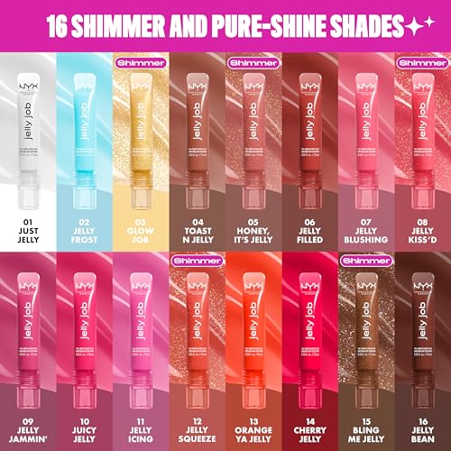 NYX PROFESSIONAL MAKEUP Jelly Job Lip Gloss, Lip Tint Gloss with Full-Bodied, Smoothing, and Hyper-Glossy Shine - Honey, It's Jelly (Nude Pearl Shimmer)