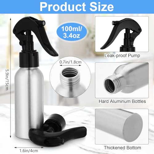 20 Pack Aluminum Fine Mist Spray Bottles Portable 100ml/3.4oz Empty Reusable Refillable Silver Metal Sprayer for Travel Hairdressing Tattooing Flower Watering BBQ Smoker Food Mist