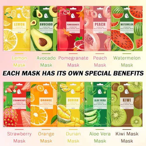 10PCS Hydrating Facial Sheet Mask,Moisturizing Face Masks Skincare Gift Set,Brighten Long Lasting Face Mask Skin Care & Facial Mask Kit for All Skin Types