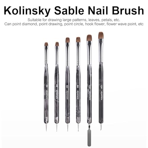 6Pcs Kolinsky Sable Nail Brush French Nail Brush 2 Way Professional UV Gel Acrylic Nail Art Brush with Dotting Tool for French Manicure Cuticle Clean Up Nail Art Design Pen (Set)