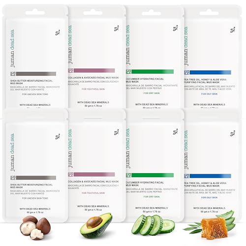 JUMAN Dead Sea Minerals Mud Mask Sampler Set | Mask Set with Essential Oils & Plant Extracts | Travel Friendly and Portable | Nourishes, Protects & Hydrates | SLS & Paraben Free | Vegan | Pack of 8