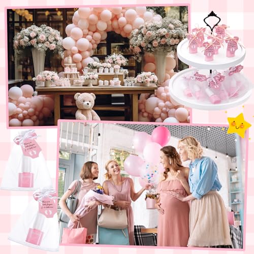 24 Set Light Pink Baby Shower Mini Nail Polish Bulk Baby Shower Party Favors for Guests Gender Reveal Party Supply Souvenir Return Thank You Gifts with Card Organza Bags Ribbon Quick Dry
