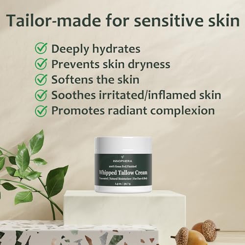 Whipped Beef Tallow Cream for Skin Care ? Grass Fed & Grass Finished ? 100% Natural Moisturizer for Sensitive Skin ? Handmade Face & Body Lotion ? Unscented & Odorless ? 1.4 oz.