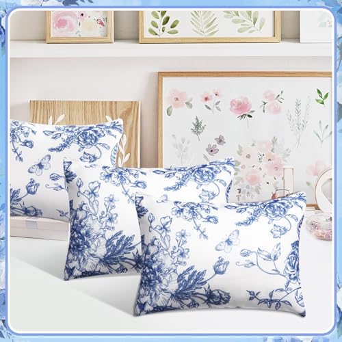 20 Pcs Floral Makeup Bags with Zipper Canvas Cosmetic Bags Bulk for Women Pencil Bag Travel Toiletry Pouch Gift for Health Nurse Mother Teacher (Blue)