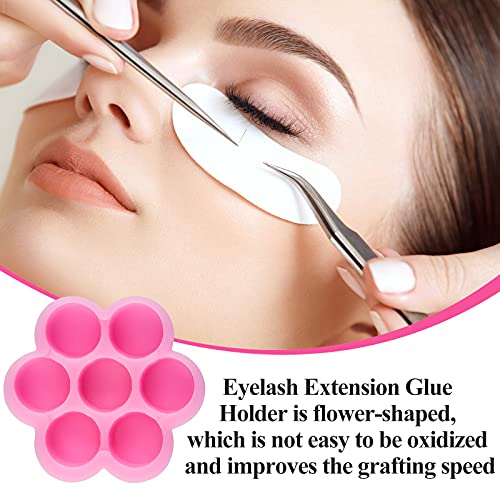 Maitys 200 Pcs Flower Glue Cup Lash Glue Holder Volume Eyelash Extension Flower Pallet Pad Easy Fan Eyelash Ring Cup Bulk for Women Girls Extension Lashing Supply Kit(Pink)