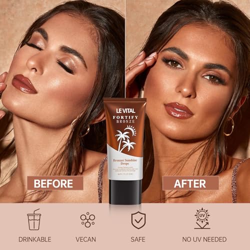 Le Vital Instant Bronzing Gel for Face & Body ? Water-Resistant, Transfer-Resistant Body Bronzer with Vitamin E & Avocado Oil ? Self-Tan Effect, Includes Applicator Brush ? Pack of 2 (1.7oz Each)