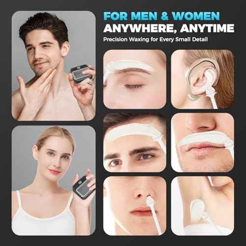 Nose Wax Kit Men,Nose Hair Waxing Kit with Adjustable LED Display,Ear Hair Removal Kit for Men Women 100 g Wax 70 Applicators,Constant Temp,USB Heated,Pocket-Size,Black