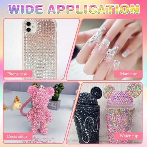 3mm Colorful DIY Resin Rhinestone Kit for Bedazzling, Multicolor Flatback Gems, 3Pcs 10ml B7000 Jewelry Glue for Bedazzled Nail Art Clothing Shoes Nail Book Diamond Art (24000)