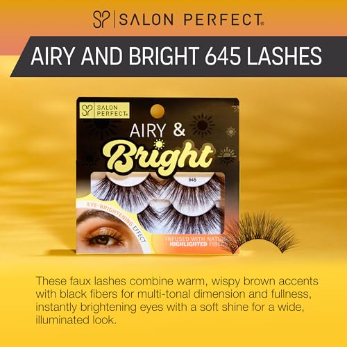 Salon Perfect Lashes False Eyelashes Airy & Bright 645 - Natural Eye-Brightening Effect, Highlighted Fibers, Reusable Lash Extensions, 2 Pairs