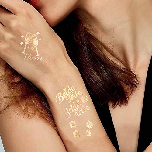Bachelorette Party Tattoos, Bride Tribe Metallic Temporary Tattoos for Bride & Bridesmaid (69 Tats)