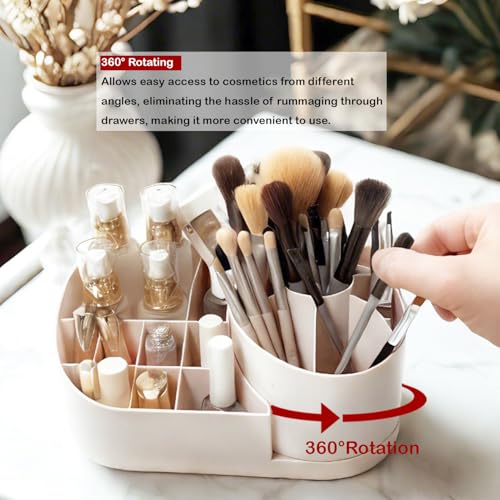 Makeup Organizer Countertop with Rotating Brush Holder for Vanity, Bathroom, Dresser Cosmetic Makeup Storage Organizer Multifunctional¡¦