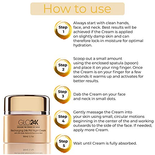 GLO24K Night Cream with 24k Gold, Retinol, Vitamins, and Hyaluronic Acid. Optimally Hydrate your Skin while you sleep.