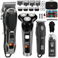Hair Clippers for Men 4-in-1 Cordless Clippers Set Beard and Mustache Trimmer for Men Electric Shaver Nose and Ear Hair Trimmer with Comb, Wrap, Bag, Men's Birthday Christmas Valentine's Day Gifts