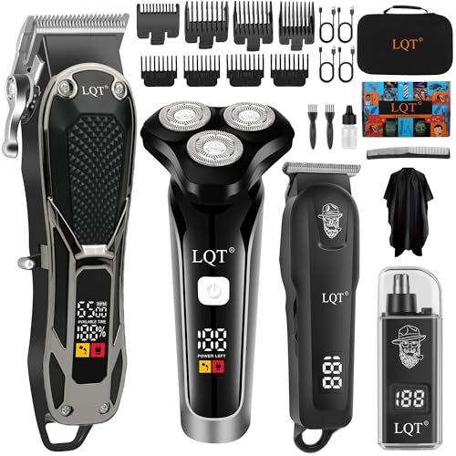 Hair Clippers for Men 4-in-1 Cordless Clippers Set Beard and Mustache Trimmer for Men Electric Shaver Nose and Ear Hair Trimmer with Comb, Wrap, Bag, Men's Birthday Christmas Valentine's Day Gifts