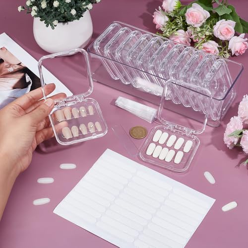26PCS Press on Nail Storage Box with 2 Big Storage Boxes 60 Adhesive Double Sided Tape 100 Acrylic Nail Display Board Plastic Nail Display Box Fake Nail Case Clear Nail Packaging Boxes