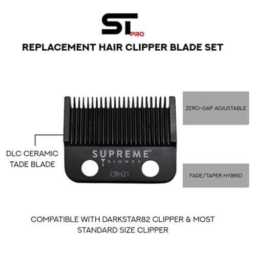 Supreme Trimmer DLC Coated Steel Hybrid Replacement Blade CBH21 | Tade Blade for Darkstar72 Clipper & Most Hair Clippers | Black