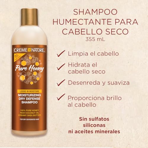 Creme of Nature Pure Honey Moisturizing Dry Defense Shampoo, Gently Cleanses & Restores Moisture, With Coconut Oil & Shea Butter, For Dry, Dehydrated or Brittle Hair, 12 oz