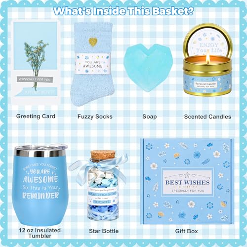Birthday Gifts for Women,Unique Blue Gifts Basket Ideas for Women Gifts Box for Her Self Care Relaxing Spa Gift Set Birthday Presents Female Friendship Gifts for Best Friend Bestie Girlfriend