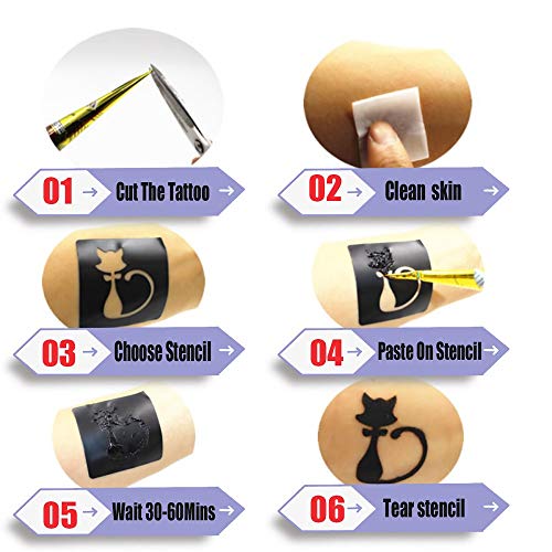 Temporary Tattoos Kit, 6Pcs Semi Permanent Tattoo Paste Cones, India Body DIY Art Painting for Women Men teens, Summer Trend hand Plaste with 3 Colors(1Pc Bottle,4Pcs Nozzles)20Pcs Adhesive Stencil