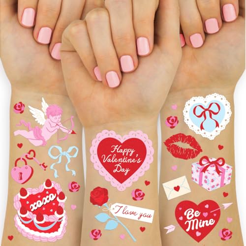 xo, Fetti Valentine Temporary Tattoos - 48 designs, 2 sheets | Pink and Red Hearts, Love Theme, Classroom Favors, Party Supplies, Kids Valentines, Galentines Gifts, Girly Glam