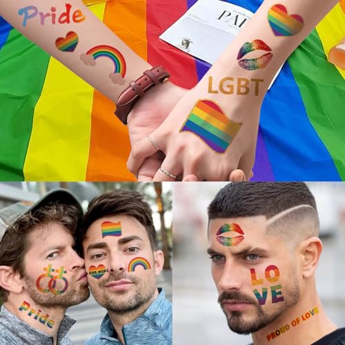 100Pcs Gay Pride tattoos,Gold Foil LGBT Rainbow Temporary Tattoos,Waterproof Rainbow Flag Tattoo Stickers for Pride Equality Parades Celebrations