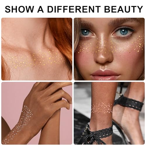 20PCS Glitter Freckles, Glitter Freckles Face Tattoo, Sparkle Freckles for Women and Kids, Cute Star Waterproof Silver Temporary Face Tattoos Glitter Glow Up Patches Makeup Patches (Silver)