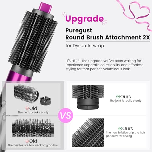 Upgraded Round Volumizing Brush Attachment Compatible with Dyson Airwrap HS01 HS05 HS08 Accessories, Upgraded Bristles for Dry Hair Add Volume Style Bangs Smooth Hair Rose