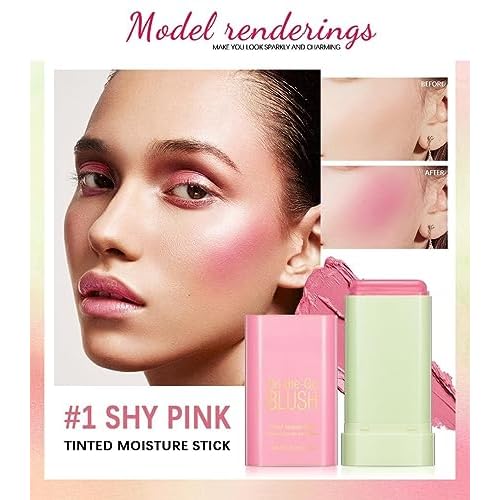 Lovelycat On-the-Go Makeup Blush Stick Tinted Moisture Stick, Shadow Lips Cheek Blusher Creamy Long Lasting Natural Nude for All Skin Natural Waterproof, Long Lasting (Pink)