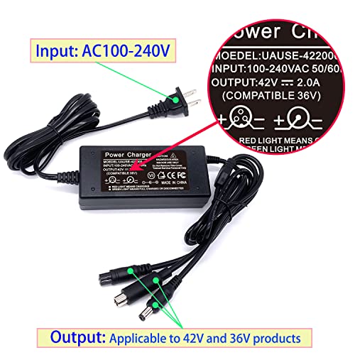42V 2A 3 in 1 Charger with 3 Connections for Lithium Battery Charging and Vacuum Cleaner Charging Compatible with Jetson Swagtron Gotrax Swagway Razor