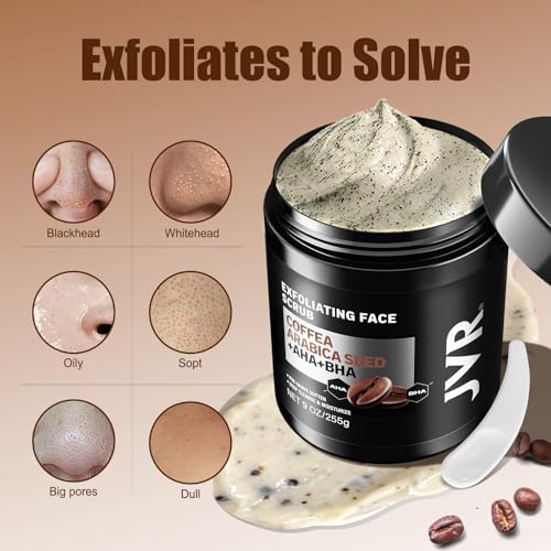 Face Scrub for Men 9 oz and JVR Caffeine Eye Cream and Under Eye Roller Facial Scrub for Deep Exfoliating for Fine Lines