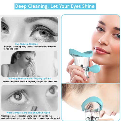 Eye Wash Cup Portable Eye Cleaner Kit Silicone Manual Air Pressure Eye Flush Rinse Cups with Storage Container Eye Washer Bath Kit Cleaning Makeup Dust Irritants Soothing Tired Eyes(Blue)