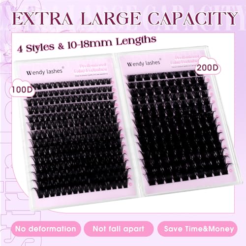 Lash Clusters DIY Individual Lashes 10-18mm D Curl Fluffy Eyelashes Extension 100P+200P Wispy False Eyelashes Volume Thick Eyelash Extension£¨28-100P+200P-07-D-1018£©