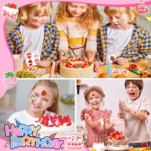 Konsait Strawberry Tattoos, 96Pcs Berry Sweet Strawberry Shortcake Birthday Party Decorations Tattoos, Strawberry Party Decorations & Strawberry Goodie Bag Stuffers, 48 Design