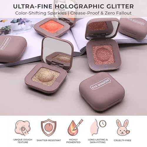 Duochrome Glitter Eyeshadow, Ultra-Fine Color Shifting Metallic Shimmer, High Pigment Holographic Single Eye Makeup, Long Lasting & Buildable Eye Shadow (2# Plum Mauve)