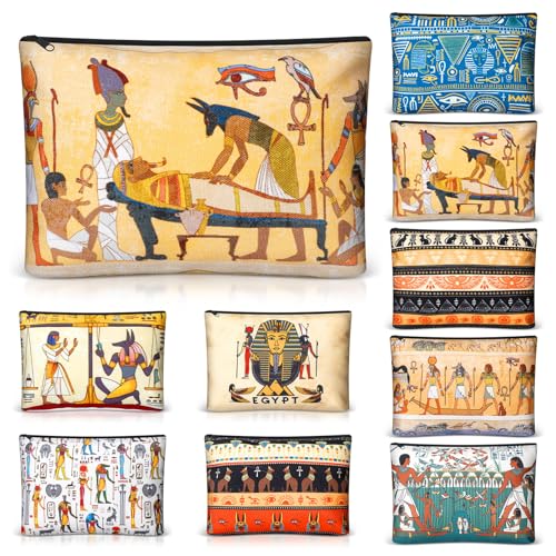 Kacctyen 9 Pcs Egyptian Makeup Bag Egypt Souvenirs Gifts for Women Egyptian Decor Zipper Canvas Cosmetic Pouch Mythology Pharaoh Hieroglyphs Travel Toiletry Bag Gift for Egypt Lover Girlfriend Mother