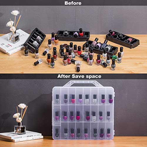 DreamGenius Gel Nail Polish Organizer Case for 48 Bottles, Nail Polish Organizer Case Holds 42 Bottles (15ml/0.5 fl.oz), Clear and Black