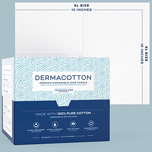 X-Large 100% Pure Cotton Face Towels ? 50 Count Extra Large Disposable Wash Cloths for Face Washing, Makeup Removal & Acne Care | Ultra Soft, Hypoallergenic & Fragrance-Free