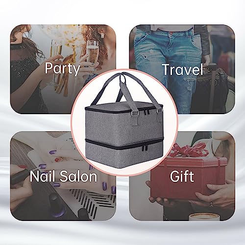 Nail Polish Organizer Case - Holds 42+ Bottles (15ml/0.5 fl.oz) and 1 Nail Lamp, Upgraded Double-layer Nail Polish Carrying Case Nail Polish Storage Bag with Handles (Grey)