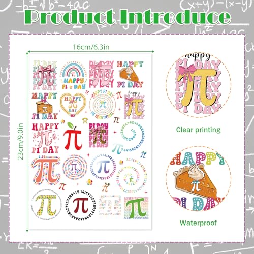 8 Sheets 200+ Pi Day Temporary Tattoos Stickers Pi Symbol 3.14 Math Party Decoration Favors Tattoo Stickers Gifts Rewards Supplies