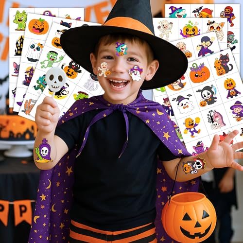 96PCS Halloween Pre-Cut Temporary Tattoos - Pumpkin, Spider, Designs Party Favors, Halloween Party Favors, Trick or Treat Handouts, Classroom Rewards Gifts