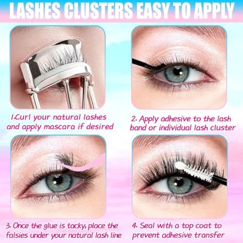 DIY Lash Clusters Extension Kit, 288pcs Natural Wispy Eyelash Clusters with Glue Tools for Home Application, 10-18mm D Curl Complete Starter Kit for Beginners